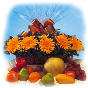 sepette gerbera ve meyvalar  Demetevler �i�ek sipari�i 