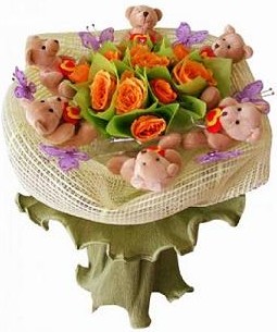 6 adet pelus ayicik 12 adet yapay g�l buketi Bat�kent �nternetten �i�ek sipari�i 