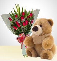 12 adet yapay g�l ve 40 cm civarinda ayi �vedik g�venli kaliteli h�zl� �i�ek 