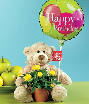 Demetevler �i�ek sipari�i  Ayicik balon ve saksida sari g�ller