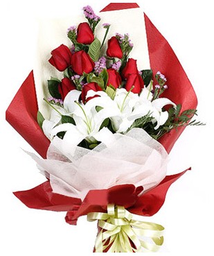 �ak�rlar �i�ek yolla , �i�ek g�nder  1 dal kazablankaa 9 adet k�rm�z� g�l buketi