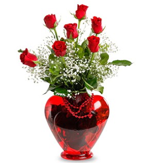 Kalp cam i�inde 7 adet k�rm�z� g�l Bat�kent yurti�i �i�ek sipari�i  