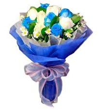 5 mavi g�l 6 beyaz g�lden buket Yeni bat� mahallesi , �i�ek�i , �i�ek�ilik 