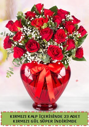 K�rm�z� kalp i�erisinde 23 adet k�rm�z� g�l Demetevler Oran 14 �ubat sevgililer g�n� �i�ek 