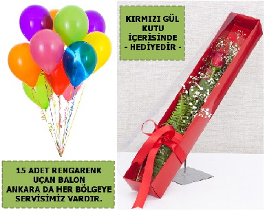 15 Adet u�an balon ve kutuda k�rm�z� g�l Eryaman mahallesi �i�ek�iler 