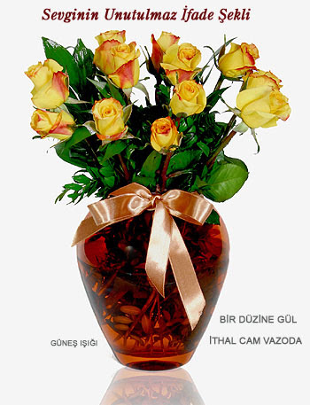 kaliteli taze ve ucuz �i�ekler  mika yada Cam vazoda 12 adet sari g�l