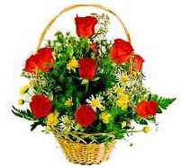 Demetevler �i�ek sipari�i  sepet i�erisinde 11 adet g�l ve kir �i�ekleri