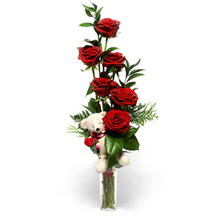 �ak�rlar �i�ek yolla , �i�ek g�nder  cam yada mika vazo i�inde 7 adet kirmizi g�l ve oyuncak