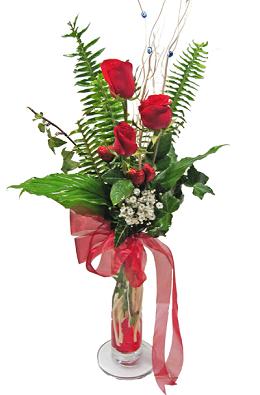 �i�ek g�nderin cam vazoda 3 g�l �i�ekleri Bat�kent yurti�i �i�ek sipari�i 