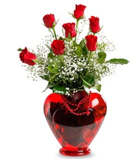 Kalp cam i�inde 7 adet k�rm�z� g�l Bat�kent yurti�i �i�ek sipari�i  