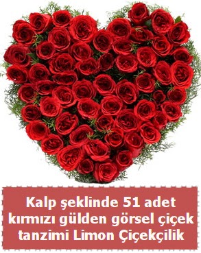 51 k�rm�z� g�lden kalp �eklinde �i�ek tanzim Demetevler Oran 14 �ubat sevgililer g�n� �i�ek 