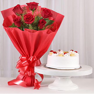 6 K�rm�z� g�l ve 4 ki�ilik ya� pasta Eryaman mahallesi �i�ek�iler 