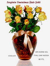 kaliteli taze ve ucuz �i�ekler  mika yada Cam vazoda 12 adet sari g�l